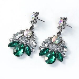 Rhinestone Crystal Green Drop Earrings